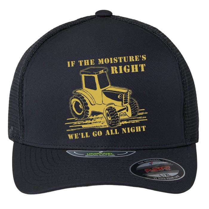If The Moisture's Right Funny Farmer Tractor Flexfit Unipanel Trucker Cap