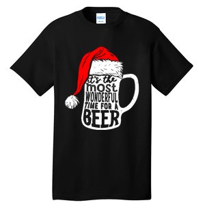 Its The Most Wonderful Time For A Beer Santa Hat Christmas Tall T-Shirt