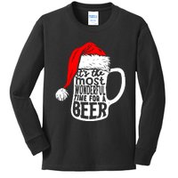 Its The Most Wonderful Time For A Beer Santa Hat Christmas Kids Long Sleeve Shirt