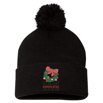 It's The Most Wonderful Time Of The Year Christmas Holiday Pom Pom 12in Knit Beanie