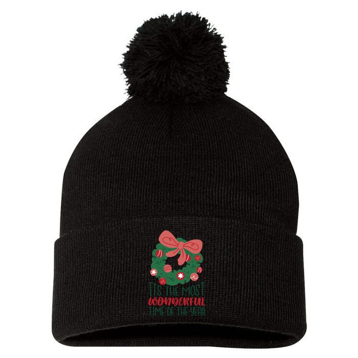 It's The Most Wonderful Time Of The Year Christmas Holiday Pom Pom 12in Knit Beanie