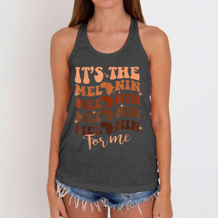 It&#39;s The Melanin For Me Melanated Black History Month Groovy Women's Knotted Racerback Tank