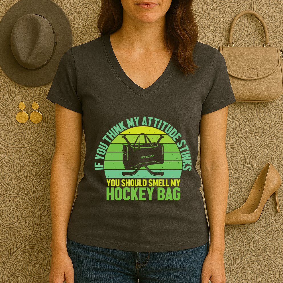 If Think My Attitude Stinks You Should Smell My Hockey Bag Women's V-Neck T-Shirt