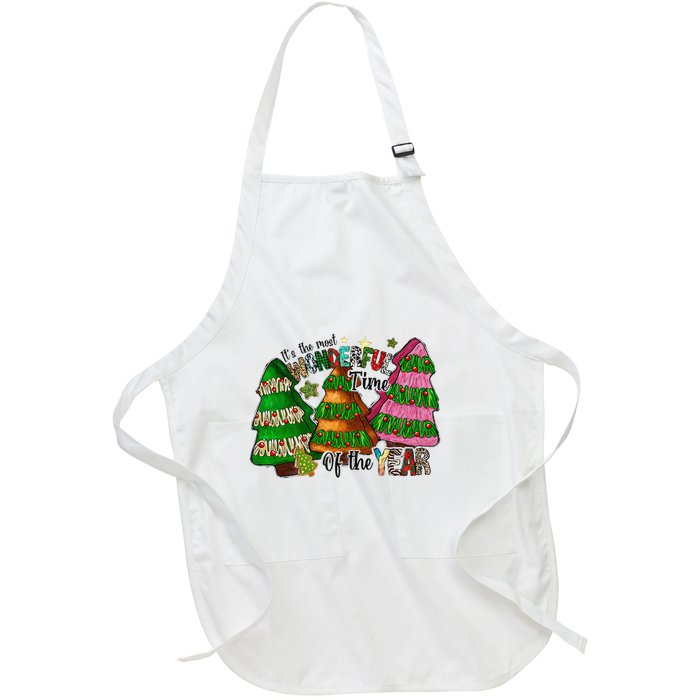 ItS The Most Wonderful Time Of The Year Christmas Cake Full-Length Apron With Pockets