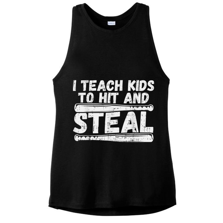 I Teach My Ki Ds To Hit & Steal Baseball Dad Coach Gift Ladies PosiCharge Tri-Blend Wicking Tank
