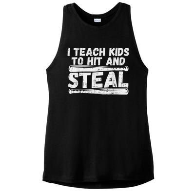 I Teach My Ki Ds To Hit & Steal Baseball Dad Coach Gift Ladies PosiCharge Tri-Blend Wicking Tank