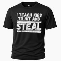 I Teach My Ki Ds To Hit & Steal Baseball Dad Coach Gift Cooling Performance Crew T-Shirt