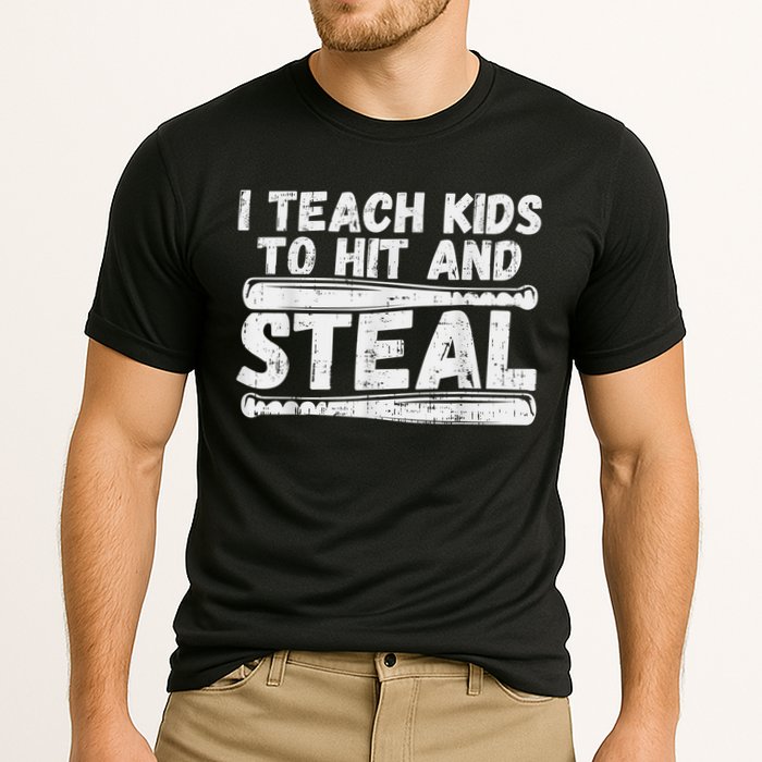 I Teach My Ki Ds To Hit & Steal Baseball Dad Coach Gift Cooling Performance Crew T-Shirt