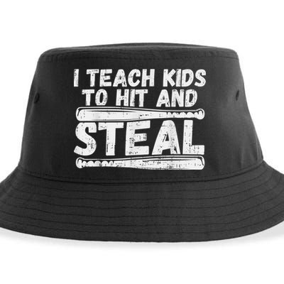 I Teach My Ki Ds To Hit & Steal Baseball Dad Coach Gift Sustainable Bucket Hat