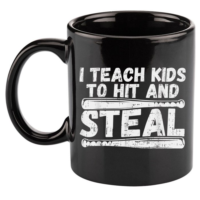 I Teach My Ki Ds To Hit & Steal Baseball Dad Coach Gift 11oz C Handle Ceramic Mug