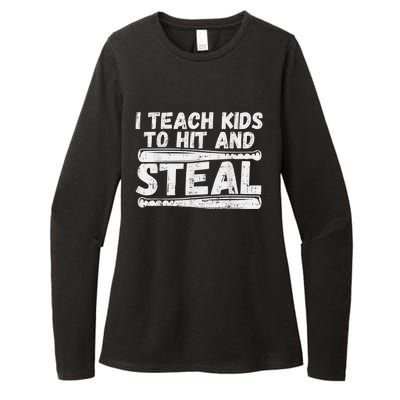 I Teach My Ki Ds To Hit & Steal Baseball Dad Coach Gift Womens CVC Long Sleeve Shirt