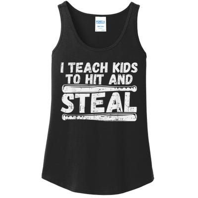 I Teach My Ki Ds To Hit & Steal Baseball Dad Coach Gift Ladies Essential Tank