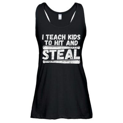 I Teach My Ki Ds To Hit & Steal Baseball Dad Coach Gift Ladies Essential Flowy Tank