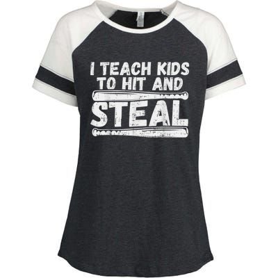 I Teach My Ki Ds To Hit & Steal Baseball Dad Coach Gift Enza Ladies Jersey Colorblock Tee