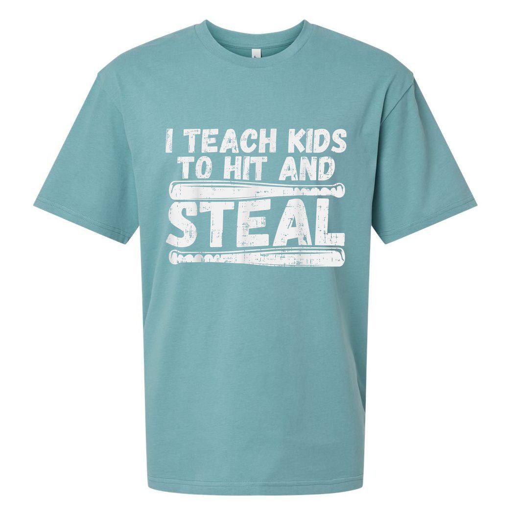 I Teach My Ki Ds To Hit & Steal Baseball Dad Coach Gift Sueded Cloud Jersey T-Shirt