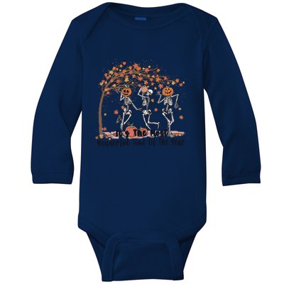 Its The Most Wonderful Time Dancing Skeleton Halloween Fall Gift Baby Long Sleeve Bodysuit