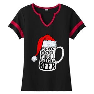 It's The Most Wonderful Time For A Beer Santa Hat Christmas Ladies Halftime Notch Neck Tee