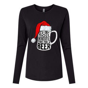 It's The Most Wonderful Time For A Beer Santa Hat Christmas Womens Cotton Relaxed Long Sleeve T-Shirt