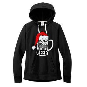 It's The Most Wonderful Time For A Beer Santa Hat Christmas Women's Fleece Hoodie