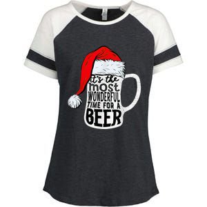 It's The Most Wonderful Time For A Beer Santa Hat Christmas Enza Ladies Jersey Colorblock Tee