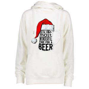 It's The Most Wonderful Time For A Beer Santa Hat Christmas Womens Funnel Neck Pullover Hood