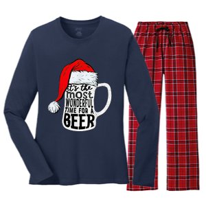 It's The Most Wonderful Time For A Beer Santa Hat Christmas Women's Long Sleeve Flannel Pajama Set 