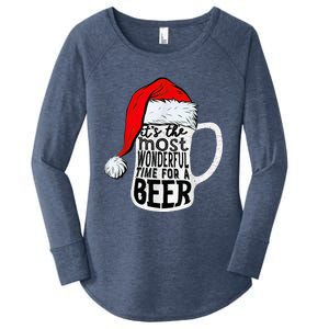 It's The Most Wonderful Time For A Beer Santa Hat Christmas Women's Perfect Tri Tunic Long Sleeve Shirt