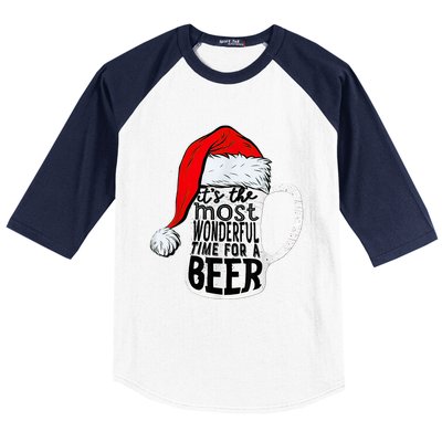 It's The Most Wonderful Time For A Beer Santa Hat Christmas Baseball Sleeve Shirt