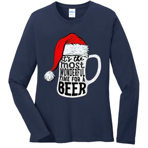 It's The Most Wonderful Time For A Beer Santa Hat Christmas Ladies Long Sleeve Shirt