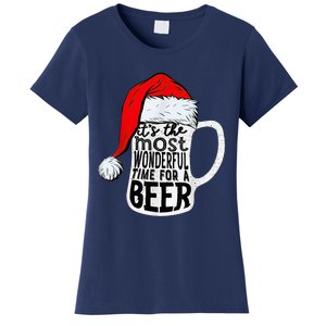 It's The Most Wonderful Time For A Beer Santa Hat Christmas Women's T-Shirt