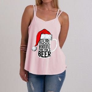 It's The Most Wonderful Time For A Beer Santa Hat Christmas Women's Strappy Tank