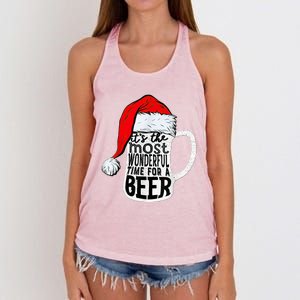 It's The Most Wonderful Time For A Beer Santa Hat Christmas Women's Knotted Racerback Tank