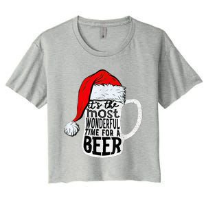 It's The Most Wonderful Time For A Beer Santa Hat Christmas Women's Crop Top Tee