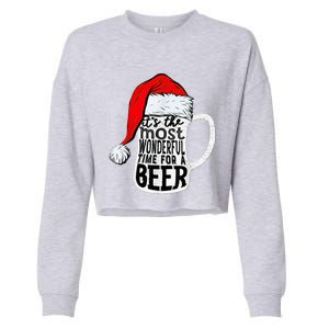 It's The Most Wonderful Time For A Beer Santa Hat Christmas Cropped Pullover Crew