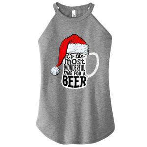 It's The Most Wonderful Time For A Beer Santa Hat Christmas Women's Perfect Tri Rocker Tank