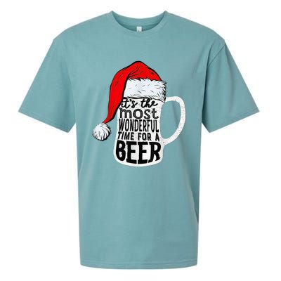 It's The Most Wonderful Time For A Beer Santa Hat Christmas Sueded Cloud Jersey T-Shirt