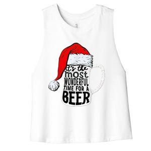 It's The Most Wonderful Time For A Beer Santa Hat Christmas Women's Racerback Cropped Tank