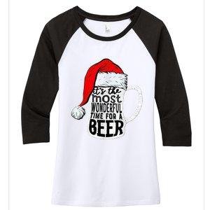 It's The Most Wonderful Time For A Beer Santa Hat Christmas Women's Tri-Blend 3/4-Sleeve Raglan Shirt