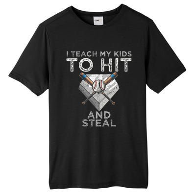 I Teach My To Hit And Steal Father Coach Baseball Dad Tall Fusion ChromaSoft Performance T-Shirt