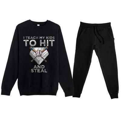 I Teach My To Hit And Steal Father Coach Baseball Dad Premium Crewneck Sweatsuit Set