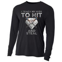 I Teach My To Hit And Steal Father Coach Baseball Dad Cooling Performance Long Sleeve Crew