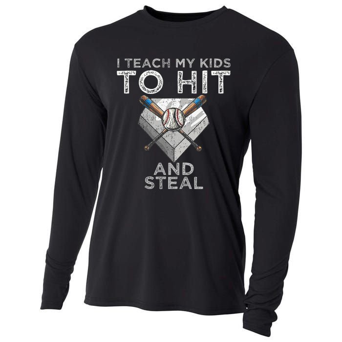 I Teach My To Hit And Steal Father Coach Baseball Dad Cooling Performance Long Sleeve Crew