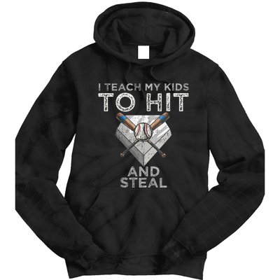 I Teach My To Hit And Steal Father Coach Baseball Dad Tie Dye Hoodie