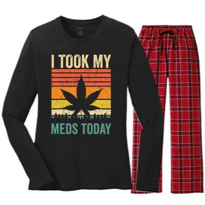 I Took My Meds Today Funny Medical Marijuana Cannabis Weed Women's Long Sleeve Flannel Pajama Set 