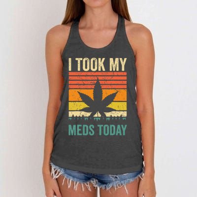 I Took My Meds Today Funny Medical Marijuana Cannabis Weed Women's Knotted Racerback Tank