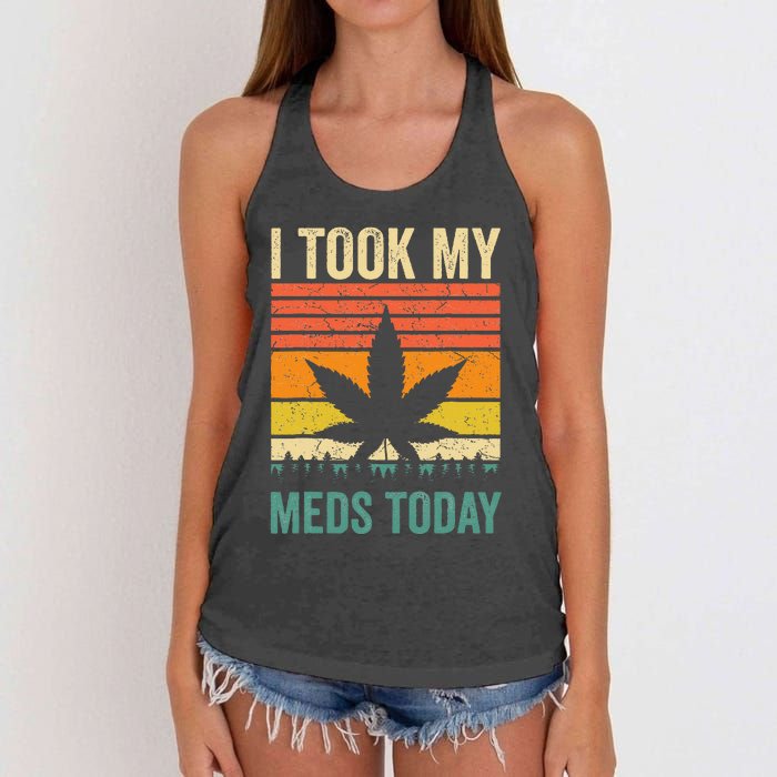 I Took My Meds Today Funny Medical Marijuana Cannabis Weed Women's Knotted Racerback Tank