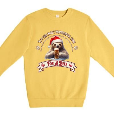 Its The Most Wonderful Time For A Beer Sloth Funny Chirstmas  Premium Crewneck Sweatshirt