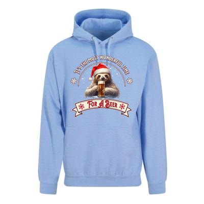 Its The Most Wonderful Time For A Beer Sloth Funny Chirstmas  Unisex Surf Hoodie