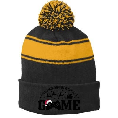 It’S The Most Wonderful Time For A Game Christmas Stripe Pom Pom Beanie