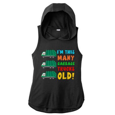 Im This Many Garbage Trucks Old 3 Year Old Ladies PosiCharge Tri-Blend Wicking Draft Hoodie Tank